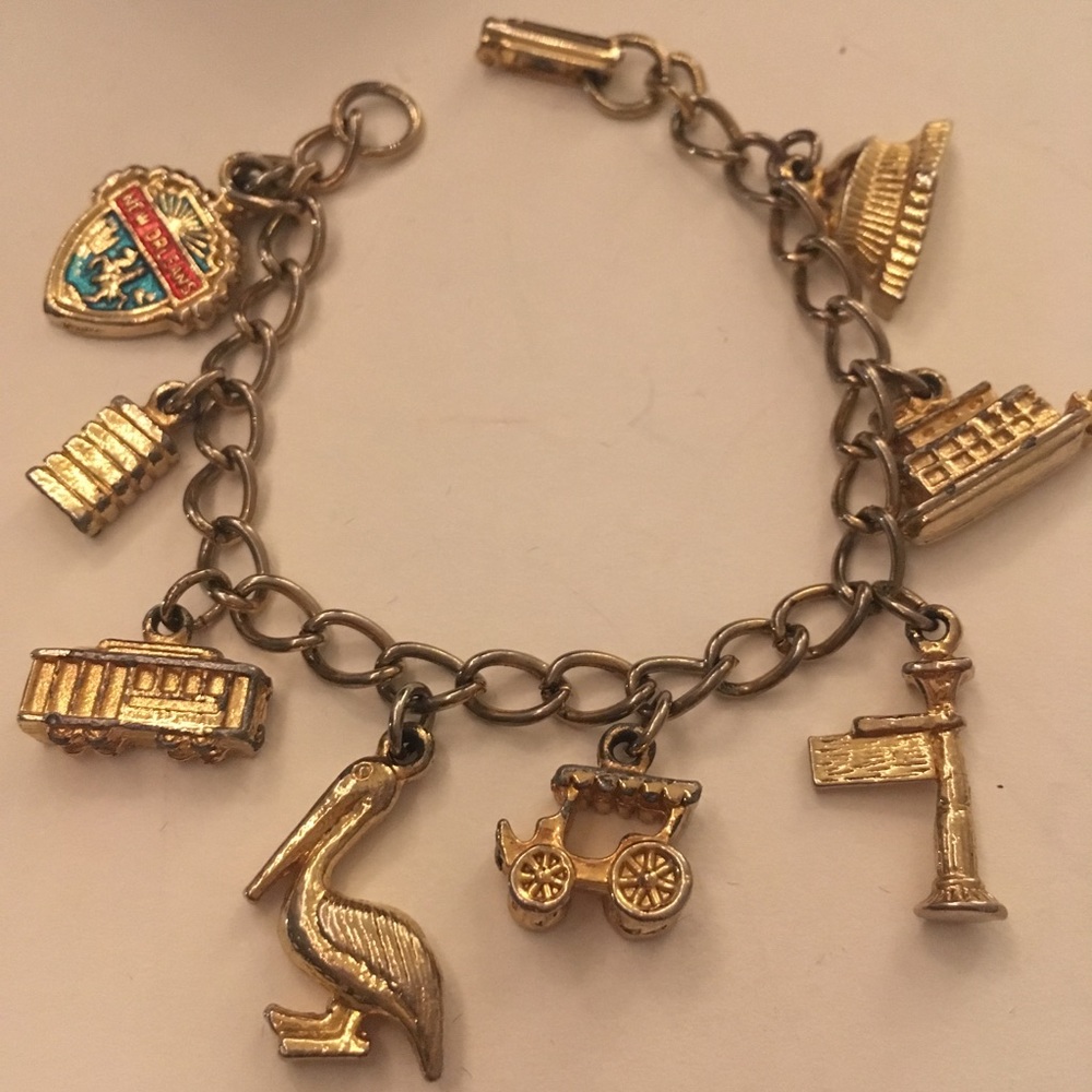 Vintage gold tome charm bracelet